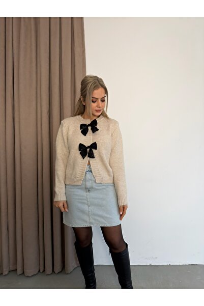 SERENCEE Soft Knitted Cardigan with Bow Detail - Tas Color, Standard Size. S,...