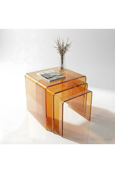 TUVA ZYGON TRIO | Üçlü Şeffaf Pleksi Zigon Sehpa Modern Akrilik Tasarım İç İç...