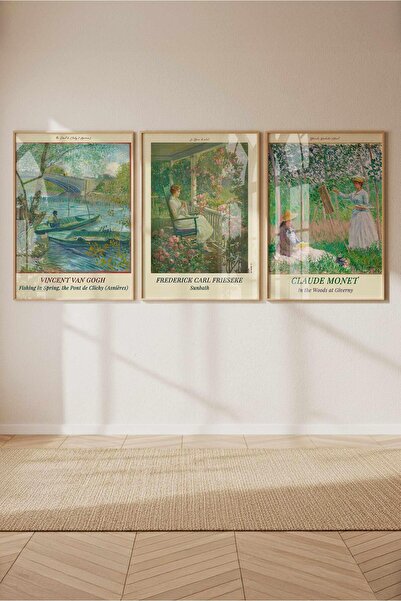 Buka Shops Monet, Van Gogh, Frieseke 3'lü Tablo Seti Çerçeveli Renk Seçenekli