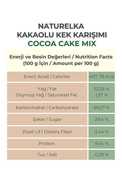 Naturelka Glutensiz Kakaolu Kek Karışımı 285 Gr