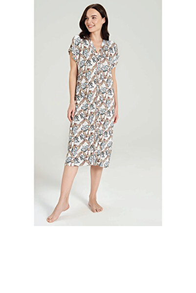 Feyza Ženska bež haljina pune dužine sa dugmadima 5065