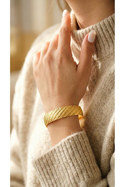 FerizZ İmitasyon Bilezik Altın Kaplama 1.5 cm Yan Çizgili Model BLZ-3086