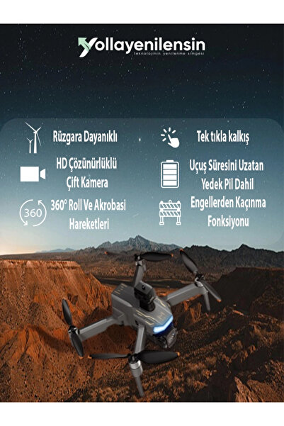 yollayenilensin M104 Kameralı Drone Ekranlı Kumanda Optik Akış HD Çekim 360° ...