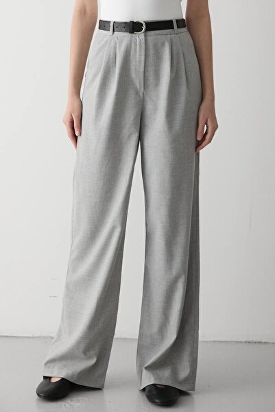 Laluvia Šedé kalhoty Palazzo s páskem Idole-3510