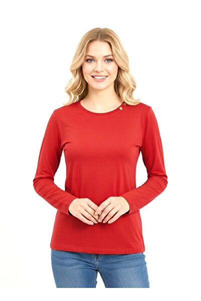 QYA Clothing تي شيرت أساسي بأكمام طويلة وقصة واسعة مصنوع من القطن بنسبة 100%