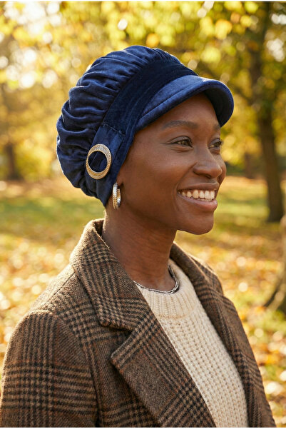 fidan bone Șapcă din catifea, cu detaliu de cataramă, albastru închis, turban...