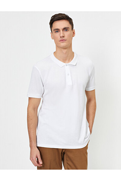 Koton Men's White Polo Neck T-Shirt 0YAM12133LK