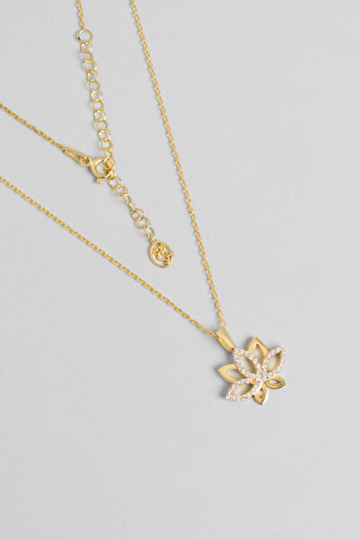 So CHIC... Nilüfer Çiçeği 18 Ayar Sarı Altın Kaplama 46 Cm Gümüş Kolye