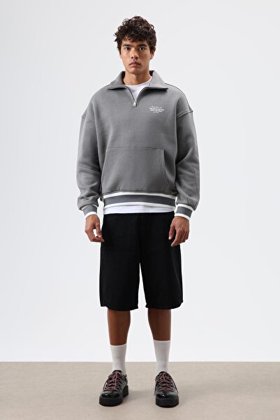 VAMOSCLO Oversized Polo Neck Sweatshirt Smoked