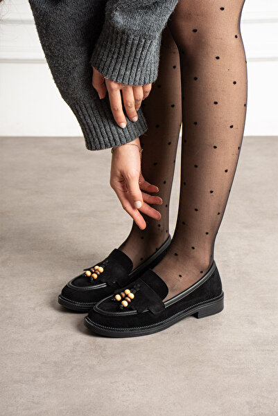 guijarro Черни боти от велур в бохемски стил с дървени мъниста и каишка