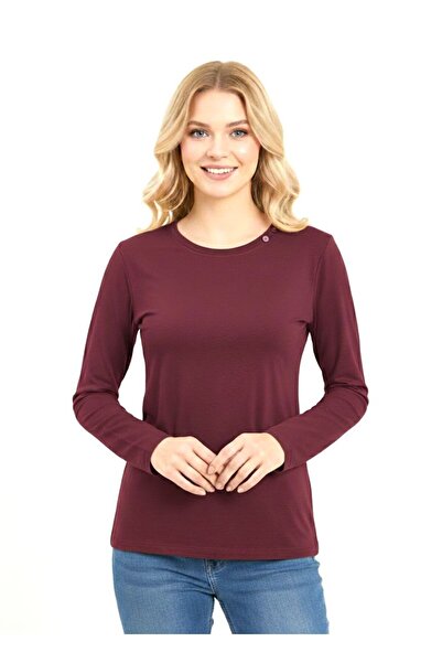 QYA Clothing تي شيرت أساسي بأكمام طويلة وقصة واسعة مصنوع من القطن بنسبة 100%