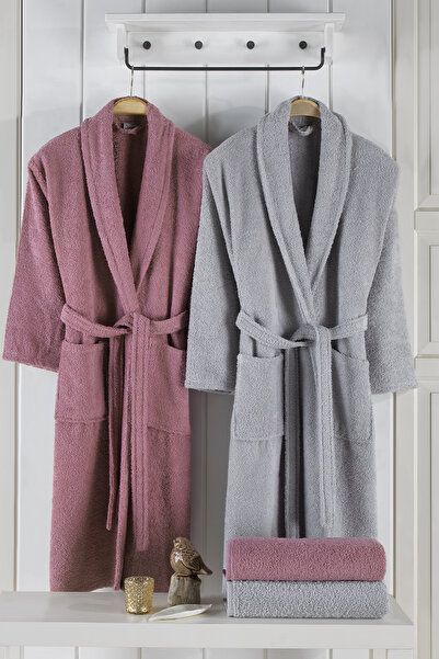 Elart Natural Bathrobe Family Set 100% Cotton 4 Pieces (70X135 cm) Dried Rose