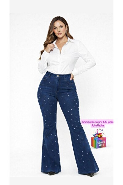 nd jeans Women'S-Premium Pearl Detailed High Waist L Stretch Fabric Flexible ...