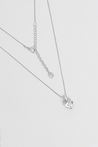 So CHIC... Gizemli Kalp 18 Ayar Beyaz Altın Kaplama 45 Cm Gümüş Kolye