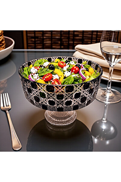 AYZ HOME 25 cm Footed Colorful Cut Crystal Glass Bowl