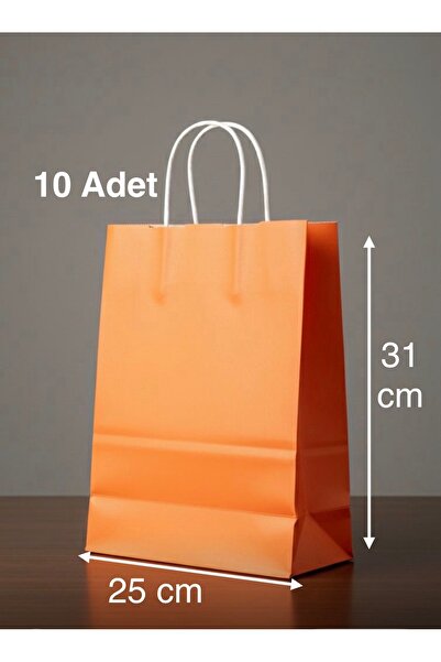 e Erta Turuncu Renkli Kraft Çanta 25x31 Cm 10 Adet Hediye Poşeti , Hediye Pak...