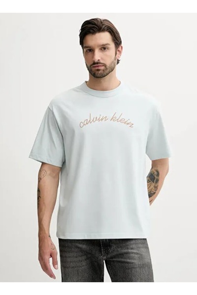 Calvin Klein SS CENTER CHAIN STITCH 16S RLXD Açık Mavi Erkek Tişört