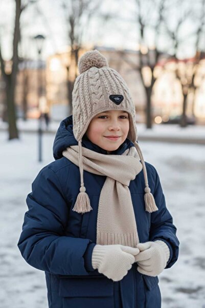 Kitti Set de 3 mănuși eșarfă pentru bebeluși și copii de 4-8 ani