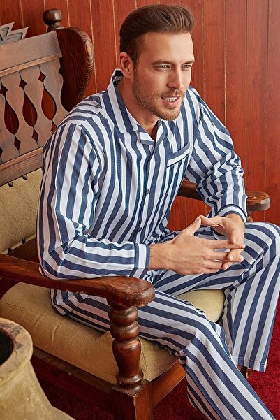 KLY %65 Pamuk Purificado Şık Tasarım Çizgili Gaffur Pijama Takımı