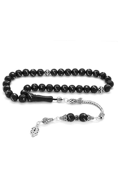 Tesbihane 925 Ayar Gümüş Püsküllü Gümüş Hafif İşlemeli Küre Kesim Rus Oltu Te...