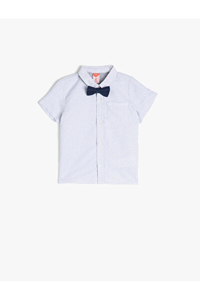 Koton Classic Collar Short Sleeve Cotton Patterned Pocket Bow Tie Shirt