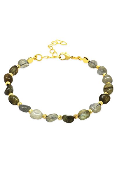 Tesbihane سلسلة معدنية ذهبية اللون مزينة بكرة دوريكا وحجر لابرادوريت طبيعي غي...