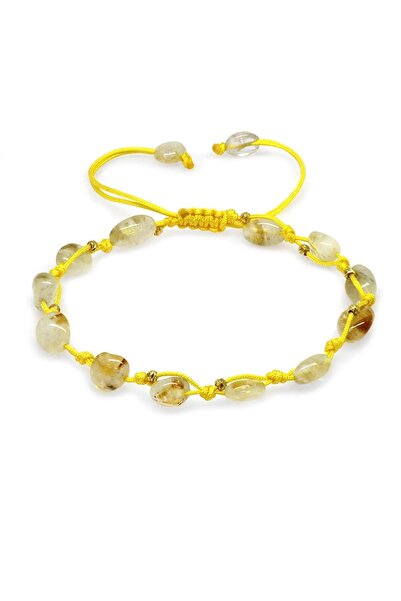 Tesbihane Macrame Braided Natural Cut Dorica Ball Detailed Citrine Natural St...