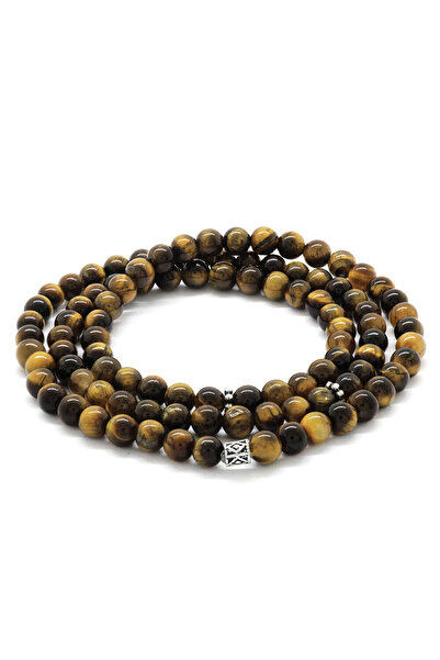 Tesbihane Both Bracelet - Both Necklace - And Rosary 99 Pieces Tiger Eye Natu...
