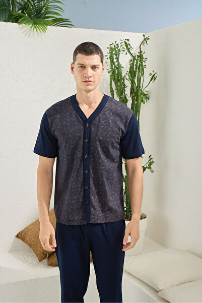 KLY 2108 Pidžama set sa V-izrezom i dugmićima