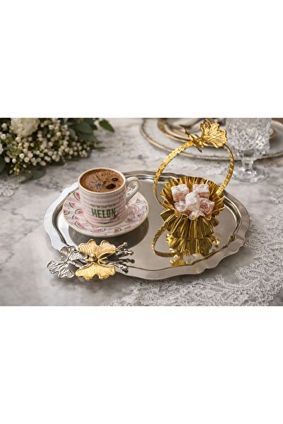 Fabrication 2-Piece Stainless Steel Oval Butterfly Accessory Tea Coffee Prese...