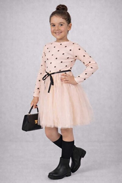 neocotton Puantiyeli Kız Çocuk Uzun Kollu Doğum Günü ve Özel Günler İçin Tüll...