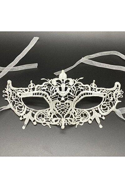 partidolu Halloween Dantelli Polyester Kumaş Maske Beyaz Renk 1 Adet