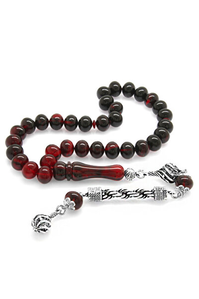 Tesbihane Kararmaz Metal Halat Püsküllü Tekerlek Kesim Süzme Kırmızı Siyah At...