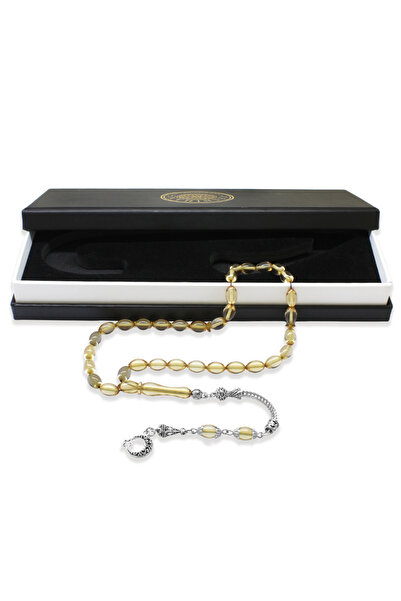 Tesbihane Fire Amber Prayer Beads - with Metal Tassels - Special Gift Box - B...