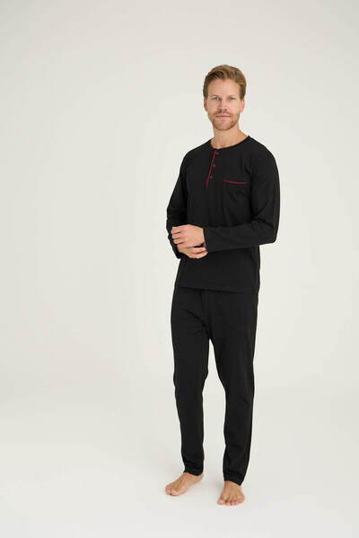KLY Men's Midi Collar Pajama Set Comfortable Sleepwear