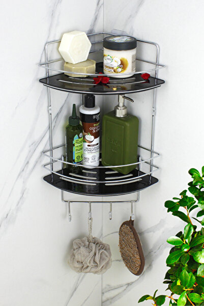 HIMYHOME رف شامبو ذو زاوية سلكية مزدوجة من الكروم مع رف كريستال لاصق للحمام / رف