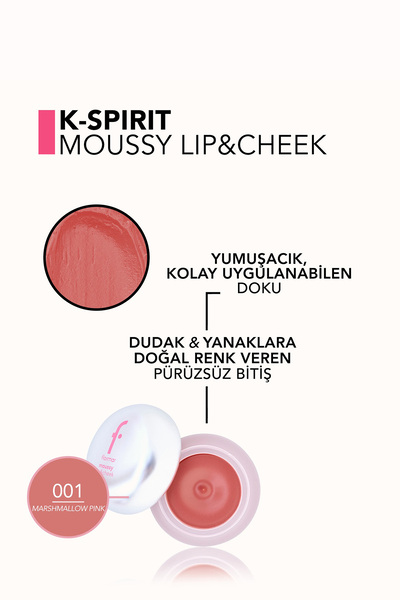 Flormar K-Spirit Doğal Renk Veren Kolay Uygulanabilir Dudak ve Yanak Renklendiricisi - 001 Marshmallow Pink