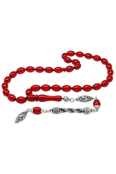 Tesbihane حبل معدني غير مشوه مزين بشراشيب قطع الشعير وعلم أحمر النار والعنبر