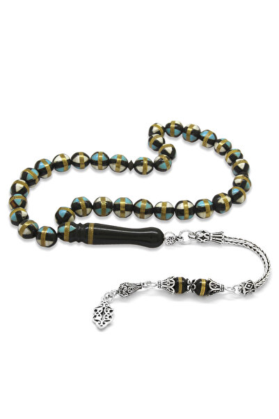 Tesbihane 925 Ayar Gümüş Püsküllü Mavi Beyaz Mine Dolgulu Pirinç Sarmal Küre ...