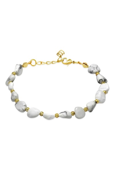 Tesbihane Gold Color Metal Chain Dorica Ball Decorated Amorphous Howlite Natu...