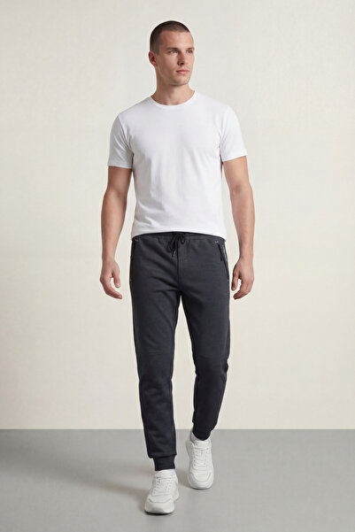 mmetalic Ανδρικό παντελόνι Jogger Anthracite Standard Fit με φερμουάρ τσέπης ...