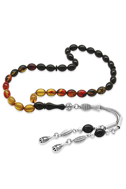 Tesbihane Ateş Kehribar Tesbih - Kararmaz Metal Damla Püsküllü - Süzme Bala S...