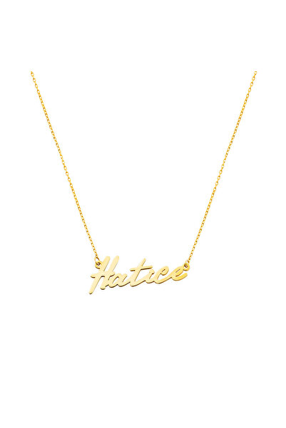 Tesbihane Yatay Tasarım İsme Özel Yazılı Altın Renk 925 Ayar Gümüş Kadın Kolye