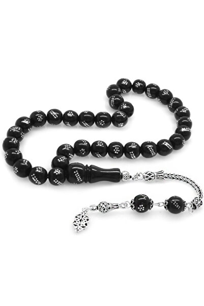 Tesbihane 925 Ayar Gümüş Püsküllü Çift Sıra Gümüş Çakmalı Küre Kesim Rus Oltu...