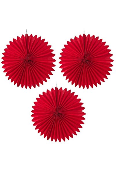partidolu Kırmızı Renk Kağıt Yelpaze Süs 35 cm 3 Adet gösteri yılbaşı