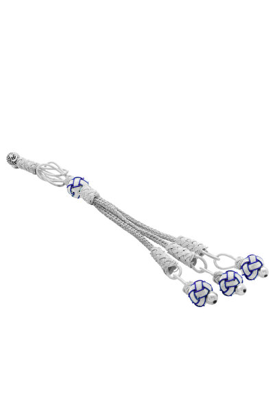 Tesbihane Mavi Beyaz Renk Bakır Kaplama 3 lü Top Kazaz Püskül