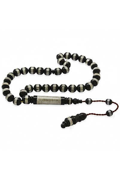 Tesbihane Systematic Metal Spiral Cylinder Cut Black Kuka Prayer Beads