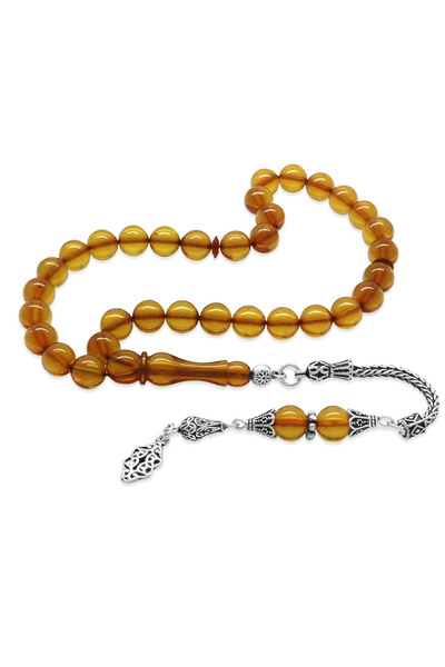 Tesbihane 925 Ayar Gümüş Anadolu Deseni Püsküllü Küre Kesim Şeffaf Sarı Ateş ...