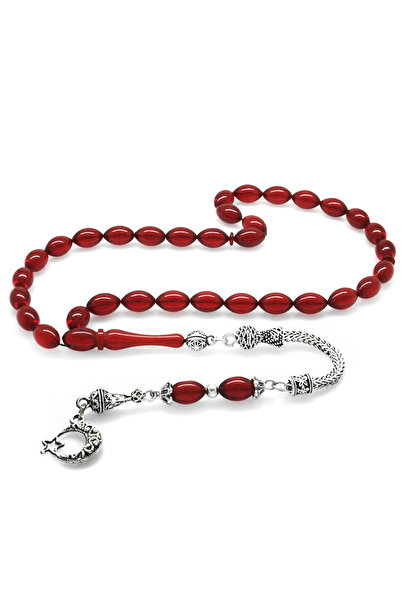 Tesbihane مسبحة صلاة من العنبر الأحمر المقاوم للتشويه ومزينة بشراشيب معدنية