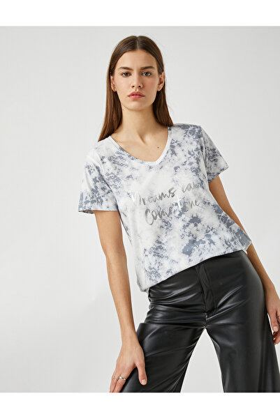 Koton تي شيرت قطن منقوش بأكمام قصيرة